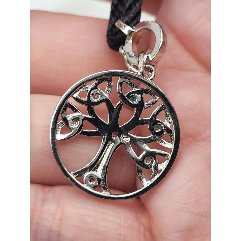 Sterling Silver 925 Tree of Life Pendant Necklace on Black Adjustable Rope - Picture 4 of 9